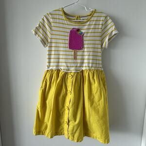 MINI BODEN 100% Cotton Sunshine Yellow Striped Sequin Popsicle Dress Size 6-7Y